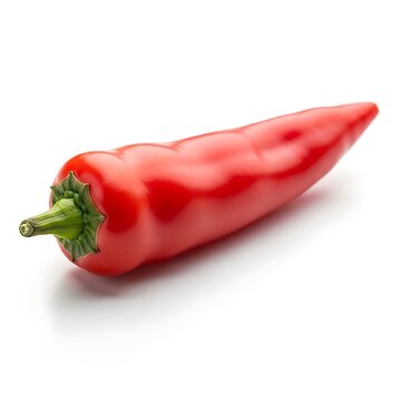 A vibrant red chili pepper on a clean white background