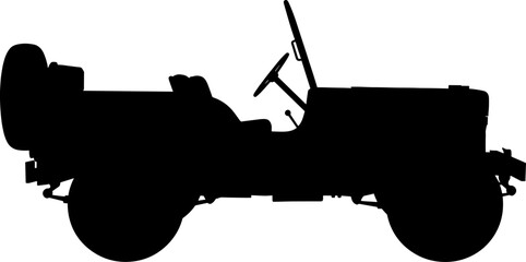 Obraz premium Classic open-top military utility vehicle silhouette with spare tire