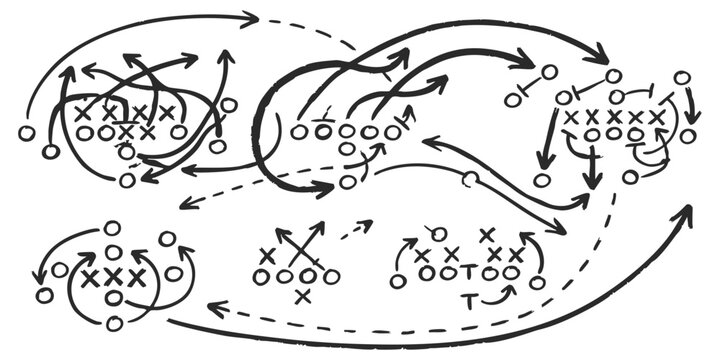American football playbook strategy diagram with team formation tactics vector illustration