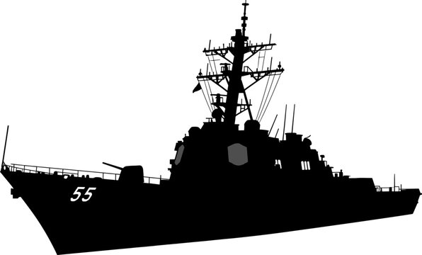 Guided missile destroyer silhouette with advanced radar and weapon systems