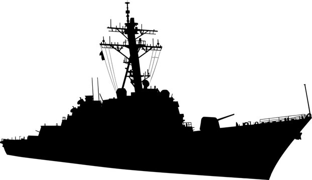 Guided missile destroyer warship silhouette for naval defense operations