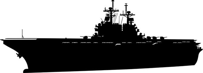 Obraz premium Massive nuclear powered aircraft carrier silhouette on the horizon