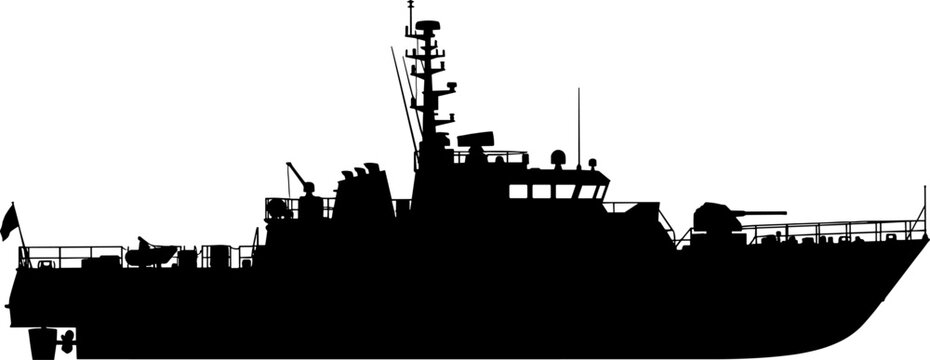 Military fast patrol boat silhouette for maritime security