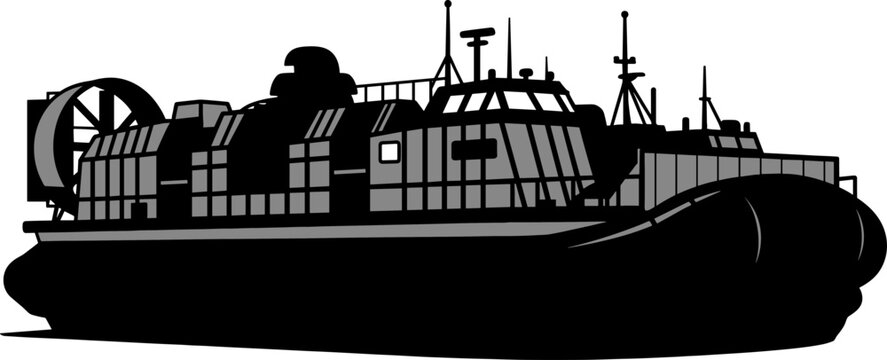 Military hovercraft landing craft silhouette for amphibious operations