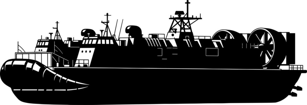 Military hovercraft landing craft silhouette for amphibious operations Navy