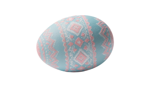 Light blue Easter egg with pink and white geometric patterns, isolated on transparent background
