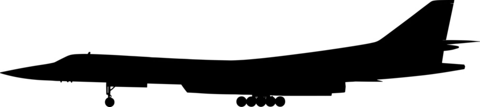 Supersonic variable-sweep wing strategic bomber silhouette during takeoff