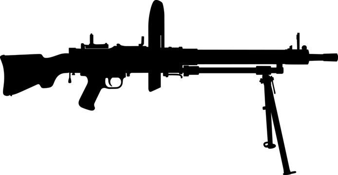 Vintage light machine gun silhouette with top-loading magazine and bipod
