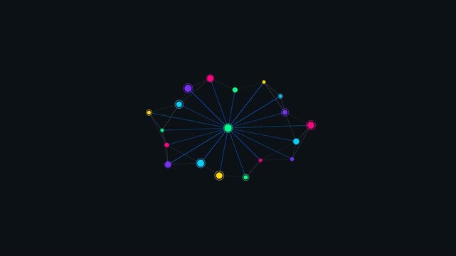 Network Nodes Connection Animation on Dark Background - Technology Infrastructure 4K