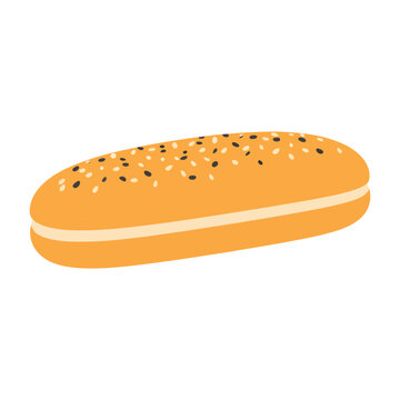 Sesame Bread Bun Vector Flat Design Hot Dog Bun Bakery Illustration Minimal Fast Food Bread Roll Icon Modern Simple Food Clipart Isolated Bun Graphic