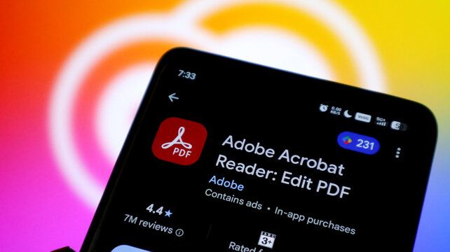 Closeup of adobe acrobat reader app page on a smartphone screen