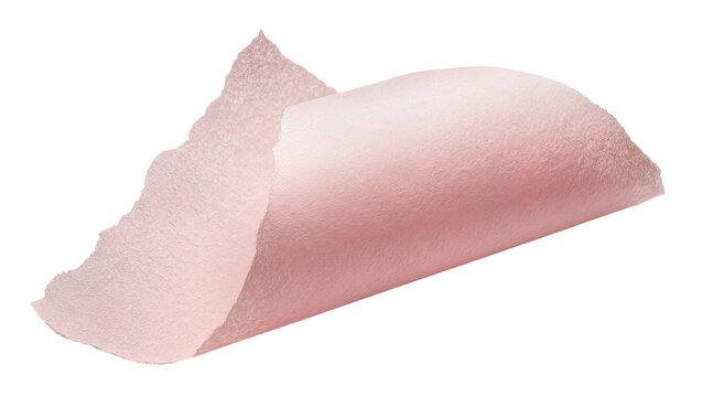 Delicate pink textured paper sheet with torn edges, isolated on transparent background