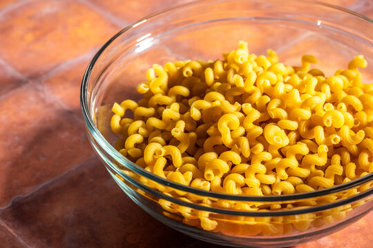 Pasta in a clear glass bowl 
