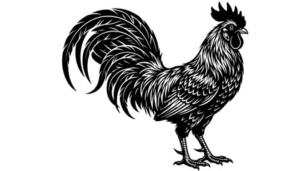 Black Rooster Illustration Side View. © a l o n a