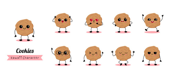Obraz premium Cute cookie characters show various emotions