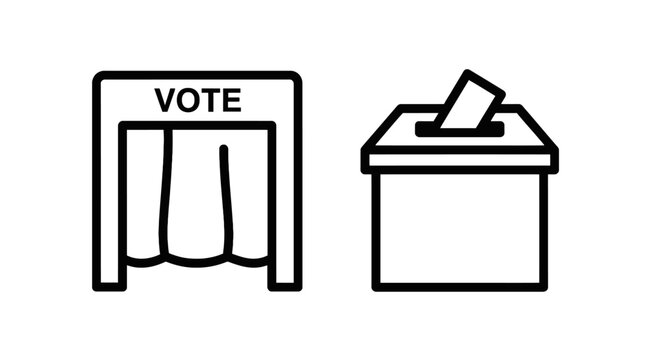 Voting icons representing the electoral process with a private polling booth and a ballot box for casting democratic votes in an election, politics