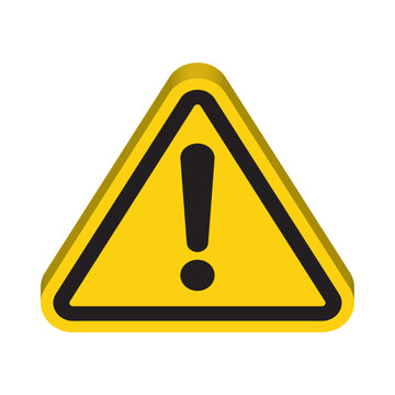 Yellow 3D Isometric Warning Triangle Icon with Black Exclamation Mark. Isolated Caution Sign for Safety, UI Design, Hazard Alert, Construction and Notification. Minimalist Flat Vector Illustration.