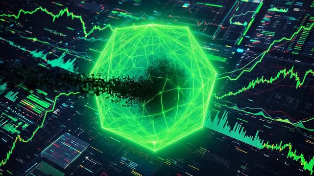 Digital network with glowing geometric shape for creative digital media and web design