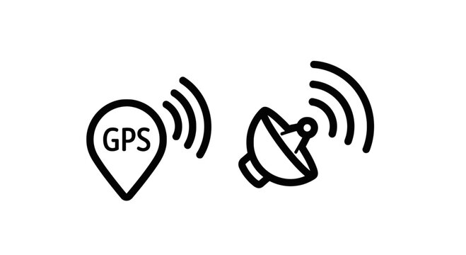 Gps location marker and satellite dish antenna icons for navigation and wireless communication technology with location satellite navigation wireless