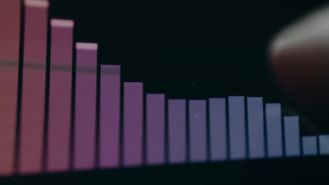 Finger interacting with frequency spectrum animation with fluctuating bars