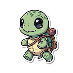 Obraz premium Cute cartoon turtle with a backpack ready for adventure.