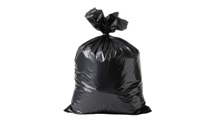 Full black garbage bag tied at the top, isolated on transparent background © Alexander