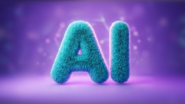 Furry AI Letters in Neon Glow on Purple Background