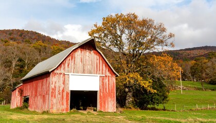Fototapeta premium Red barn in autumn landscape