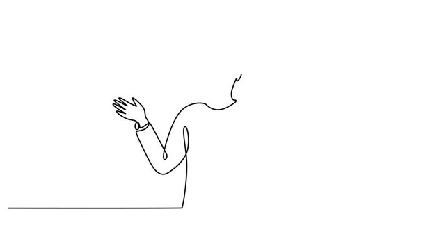 Continuous line drawing, minimalist man gesturing, simple illustration, black and white video