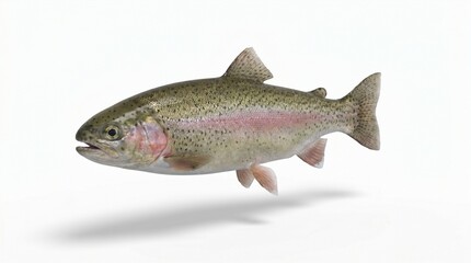 Obraz premium Fresh rainbow trout with vibrant pink stripe on side swimming alone