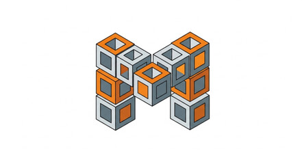 Fototapeta premium Abstract M Letter Shape Formed by Cubes.