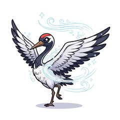 Obraz premium Cartoon Bird with Spread Wings Dancing.