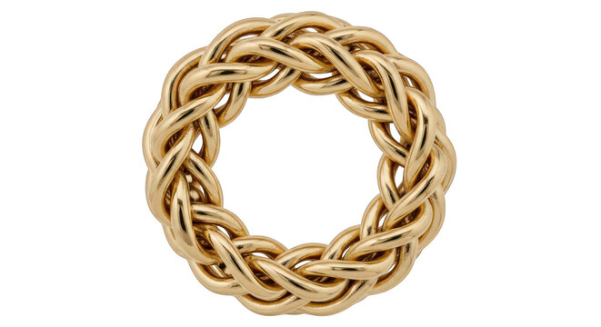 Golden braided rope or nautical knot decoration isolated on transparent background