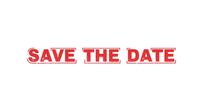 Bold red save the date text design on transparent background