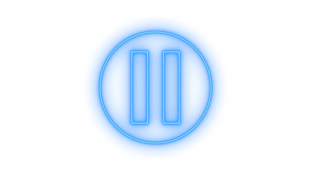 Glowing blue neon pause button icon with a futuristic circular outline, representing essential multimedia control for digital interfaces, isolated on transparent background