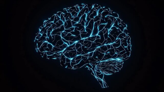 Human brain with glowing neural network for high-end commercial advertising