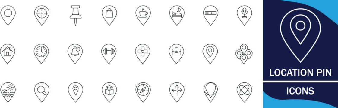 Location pin icon set location, pin, map, marker, navigation, gps, position related premium editable vector graphics.