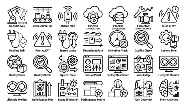 Industrial manufacturing icon set factory automation technology production vector.