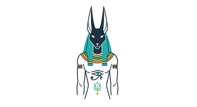 Anubis Egyptian God Illustration with Jackal Head Ancient Deity.