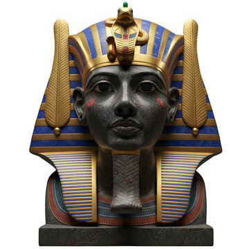 Ancient Egyptian Pharaoh Statue with Golden Nemes and Cobra Symbol