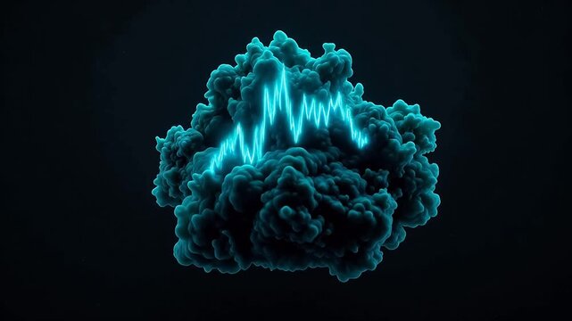 Blue glowing cloud with wave pattern ideal for corporate presentations and B2B marketing