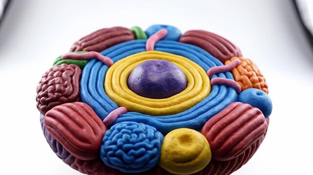 Colorful Abstract Cell Model Made of Plasticine on White Background Studio Lighting