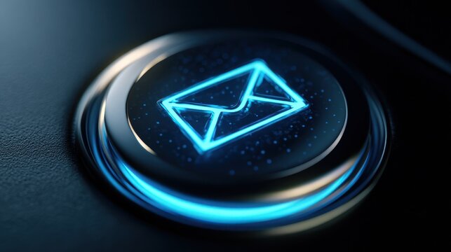 Glowing email icon on a button digital communication concept