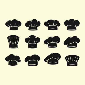 Chef Hat Silhouettes Set &ndash; Cooking Cap Icons Collection Minimal Black Vector Design