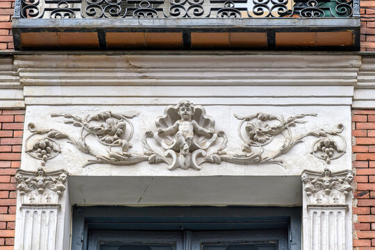Anciente architecture pediment Madrid, Spain