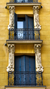 Facade exterior architecture Hostal Macarena, Madrid, Spain.
