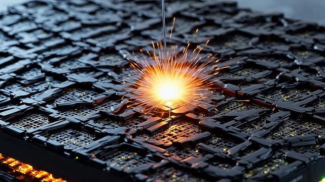 Exploding circuit board with sparks symbolizing luxury, elegance, and premium quality