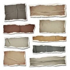 Naklejka premium Assorted torn paper scraps with rough edges, varying textures and hues
