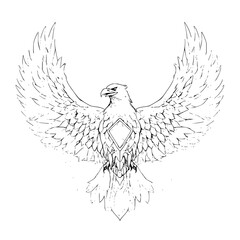 Fototapeta premium Eagle with Spread Wings and Diamond on Chest Isolated on White