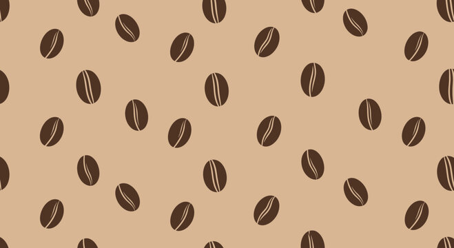 Seamless Pattern of Coffee Beans on a Beige Background, Coffee Lover's Delight